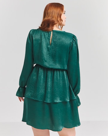 Flounce London Green Floaty Satin Tiered Mini Dress