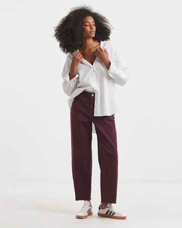 Burgundy Comfort Stretch Dart Detail Barrel Leg Jeans