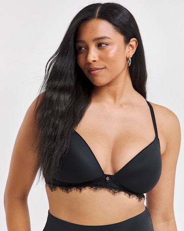 Figleaves Smoothing Non Wired Padded Bra With Lace Detail B-G - Black