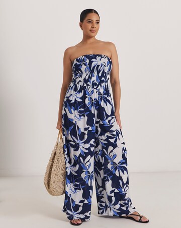 Beach To Beach Shirred Bandeau Beach Jumpsuit