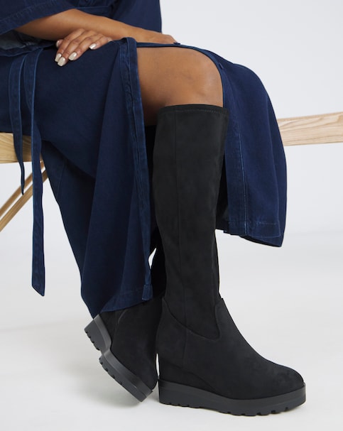 Izzy Stretch Wedge Knee High Boots - Wide Fit (E) & Super Curvy/Curvy Plus Calf