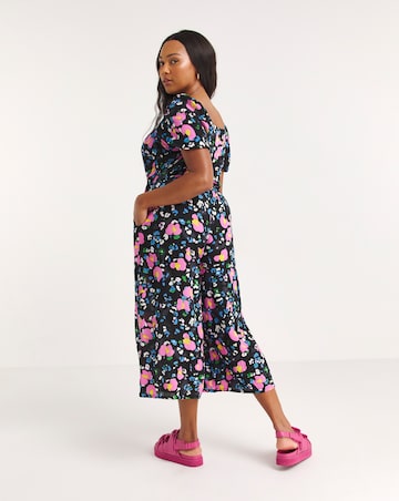 Mixed Printed Crinkle Sweetheart Neck Jumpsuit With EcoVero TM Viscose