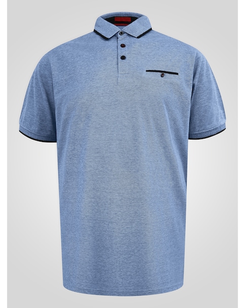 D555 Harvey Blue Pique Polo With Jacquard Collar And Cuffs With Chest Pocket