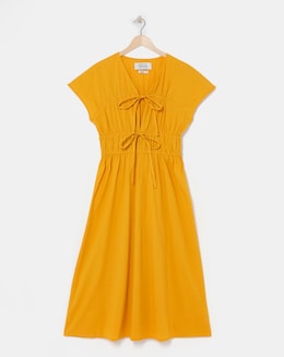 Native Youth Orange Tie Front Detail Seersucker Midi Dress