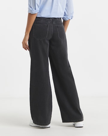 Washed Black Pleat Detail Wide Leg Jeans