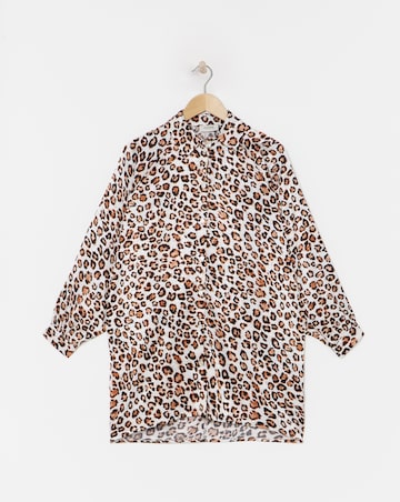 Flounce London Satin Leopard Print Longline Shirt