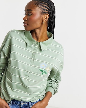 Simply Be Green Stripe Long Sleeve Polo Top