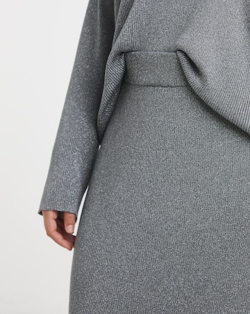 Gunmetal Metallic Rib Midaxi Skirt