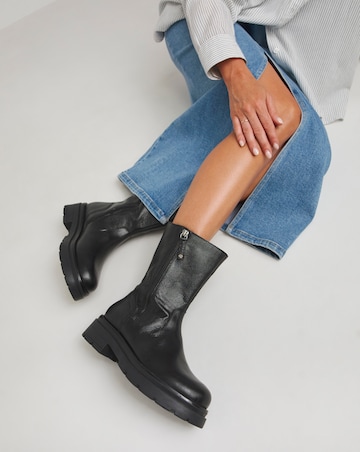 Breener Leather Outside Zip Chunky Ankle Boots - Extra Wide Fit (EEE)