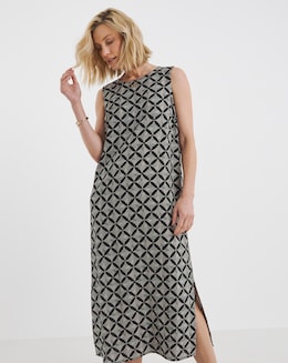 Linen Mix Midi Shift Dress