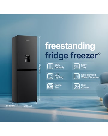 Fridgemaster MC55240DEB Fridge Freezer with Water Dispenser- E Rated
