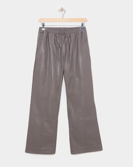 Grey PU Leather Look Drawstring Wide Leg Trouser