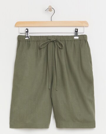 Khaki Linen Mix Knee Length Shorts