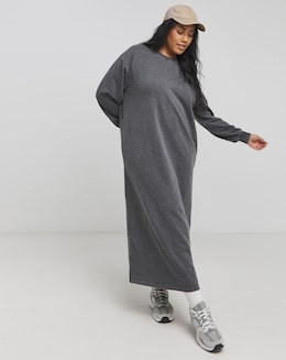 Acid Wash Midi Sweatshirt Dress With Pockets