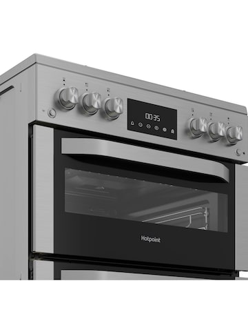 Hotpoint HDG6GDCX 60cm Gas Double Cooker with Glass Lid - Stainless Steel