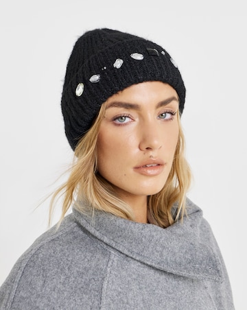 Jewel Embellished Hat & Handwarmer Set