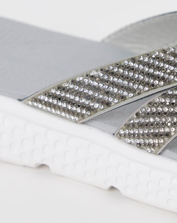 Cushion Walk Grey Glitter Crossover Toe-Post Sandals - Extra Wide Fit (EEE)