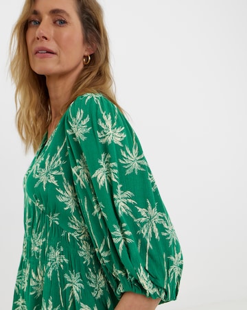 Crinkle V Neck Puff Sleeve Top