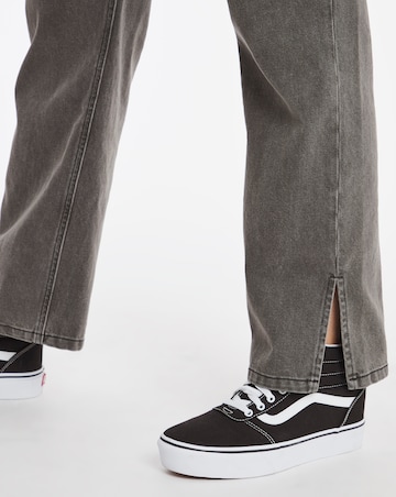 Washed Black Non Stretch High Rise 90's Split Hem Straight Leg Jeans