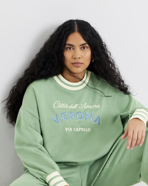 Sage Green Verona Sweatshirt With Sporty Trim