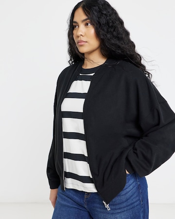 Black Cut & Sew Zip Up Bomber Jacket