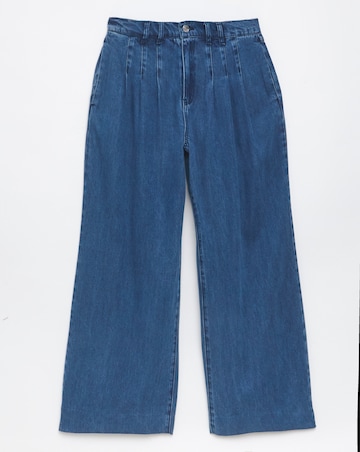 Simply Be Mid Blue Pleat Detail Lyocell Wide Leg Jeans