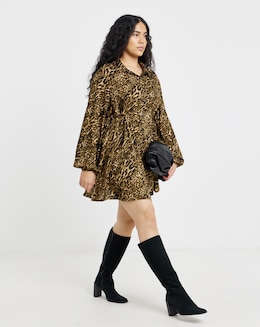 Leopard Print Shirt Dress With Cinch Waist Detail