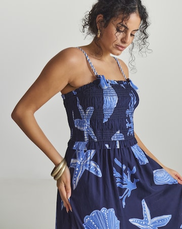 MAGISCULPT Shirred Maxi Beach Dress Shell Print