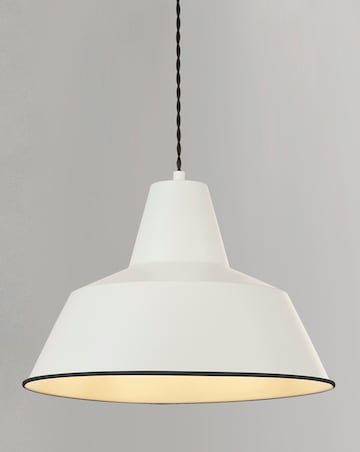 Cream Metal Diner Pendant with Twisted Braided Black Suspension Cable