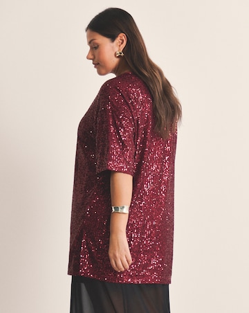 Burgundy Linear Sequin Oversized T-Shirt