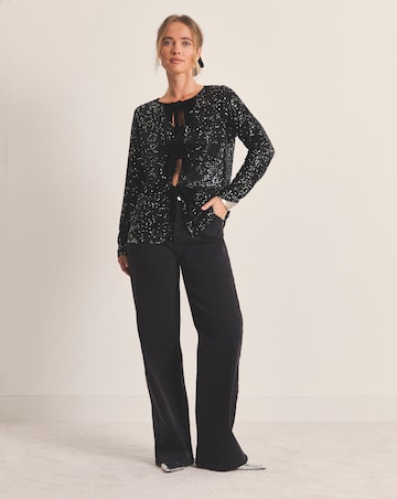 Pewter Bow Linear Sequin Cardigan