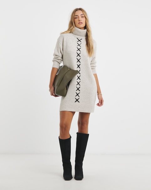Native Youth Cross Stitch Knitted Mini Dress
