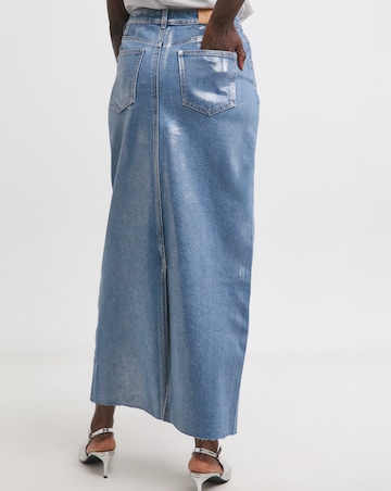 Blue/Silver Metallic Coated Denim Skirt