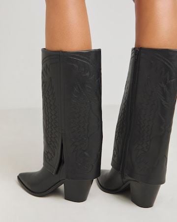 Mara Leather Embroidered Cuff Western Boots - Extra Wide Fit (EEE) & Curvy Calf