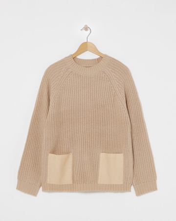 Camel Hybrid Contrast Pocket Detail Jumper