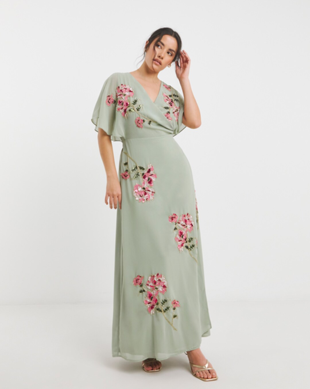 green dress pink hair Chelsea Ruffle Maxi Dress – Elegant Wedding Guest Dress – Lady Black Tie Small