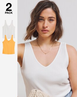 Simply Be White &amp; Orange 2 Pack Multiwear Vests