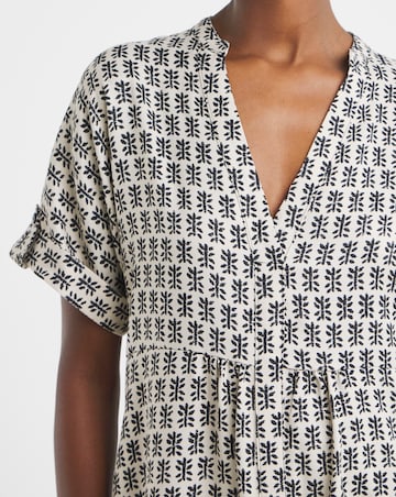 Collarless Placket Detail Smock Dress