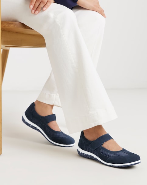 Heavenly Soles Avalon Sporty Mary Jane Suede Trainer - Extra Wide Fit (EEE)
