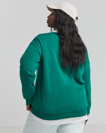 Dark Green Boucle Slogan Sweatshirt