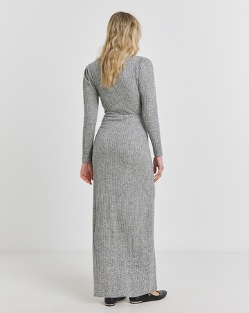 Grey Cosy Rib Wrap Front Midaxi Dress
