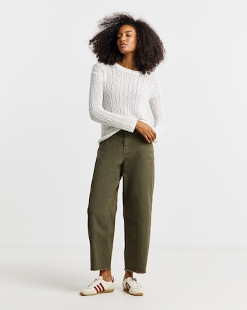 Olive Comfort Stretch Dart Detail Barrel Leg Jeans
