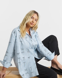 Pure Cotton Bow Print Striped Oversized Shirt
