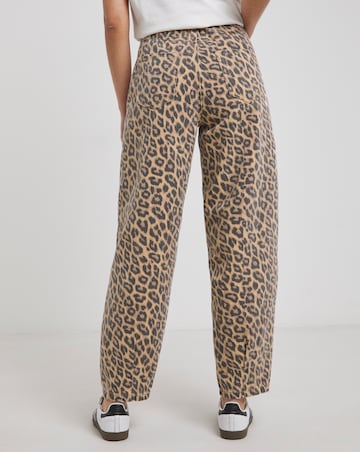 Leopard Denim Barrel Leg Jeans
