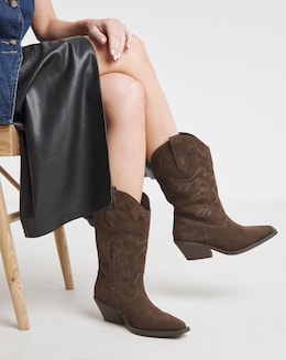 Hydra Embroidered Leather Western Boots - Wide Fit (E) &amp; Super Curvy Calf