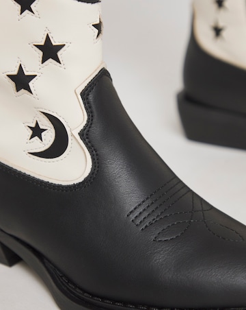Noelle Moon and Star Cut Out Western Ankle Boots Extra Wide EEE Fit
