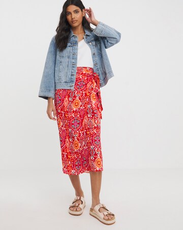 Coral Printed Fixed Wrap Skirt