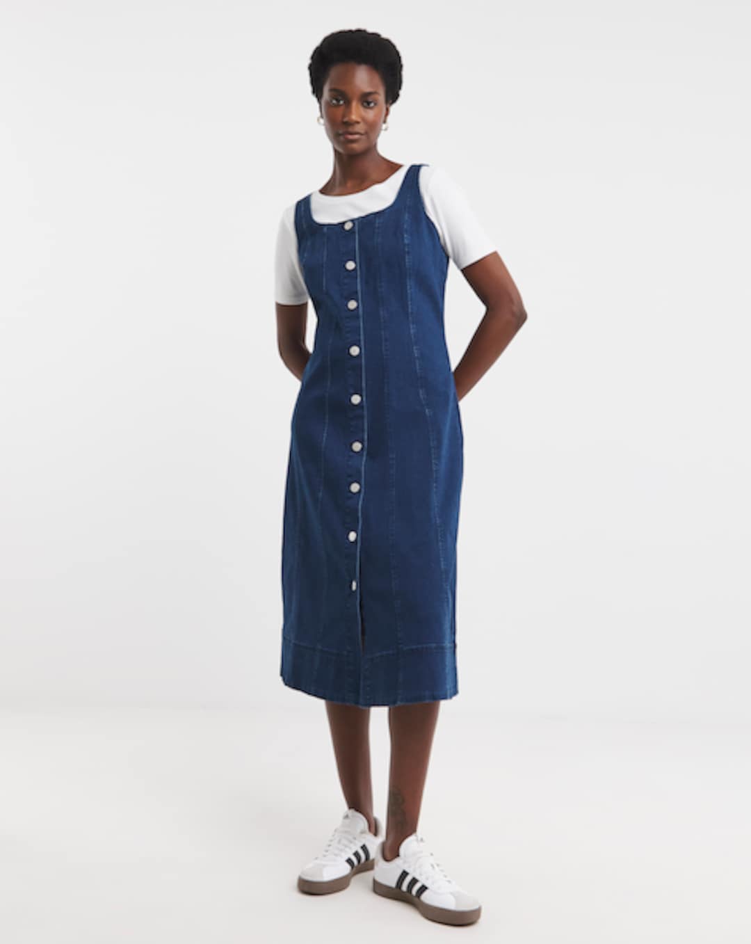 knee length dresses for ladies Dark Wash Denim Midi Dress - All Dresses