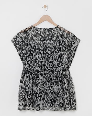 Mono Print Sheer Smocked Top With Cami