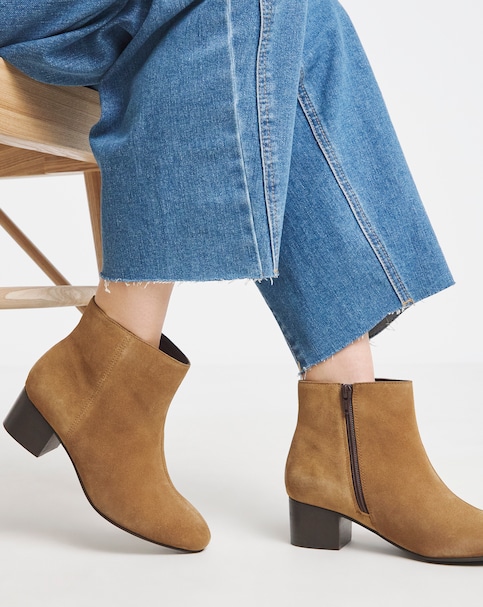Chiba Suede Low Block Heel Ankle Boot - Wide Fit (E)